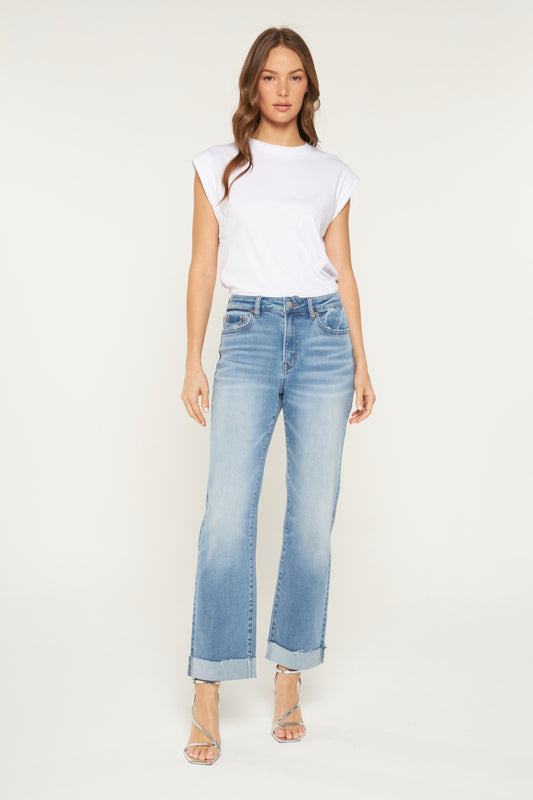 straight leg denim crop pants