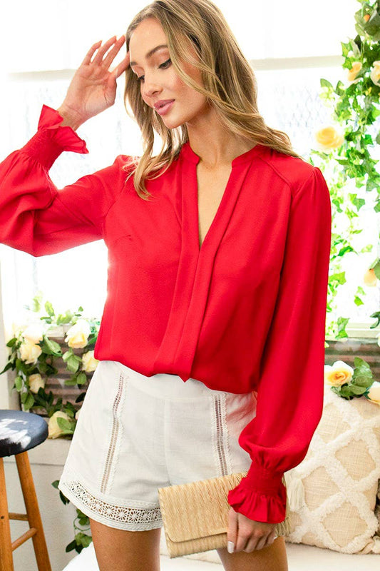 V-Neck Balloon Sleeve Top