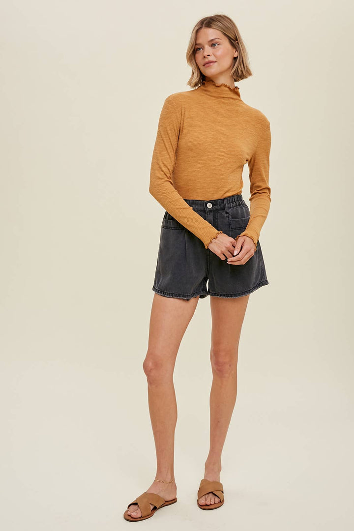Ribbed Mock Neck Knit Long Sleeve