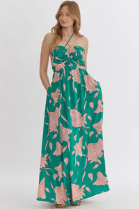 Green Floral Maxi Halter Dress