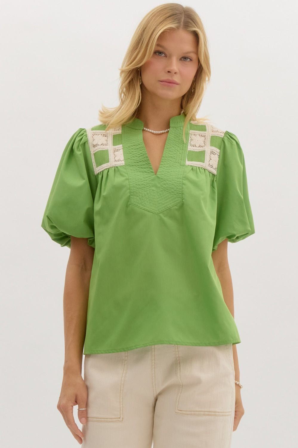 Green Bubble Sleeve Top