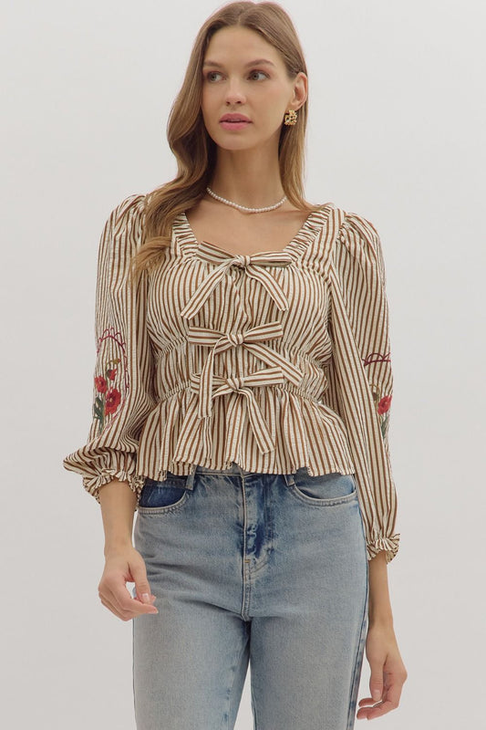 Caramel Bloom Tie-Front Top