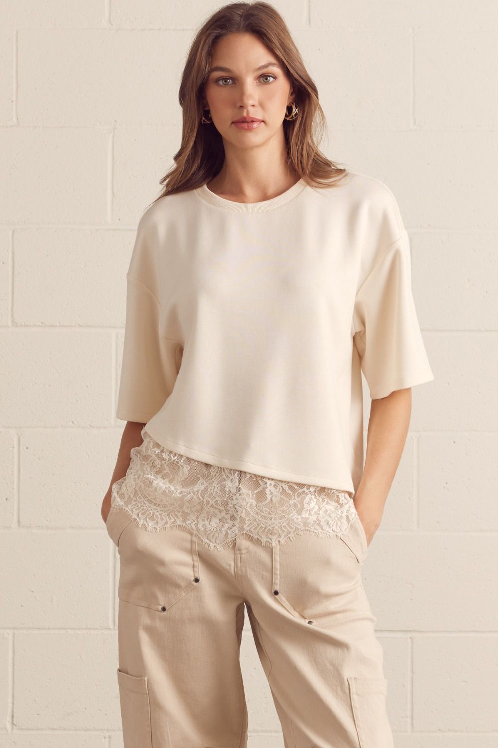 The Lace Hem Essential Top - Cream