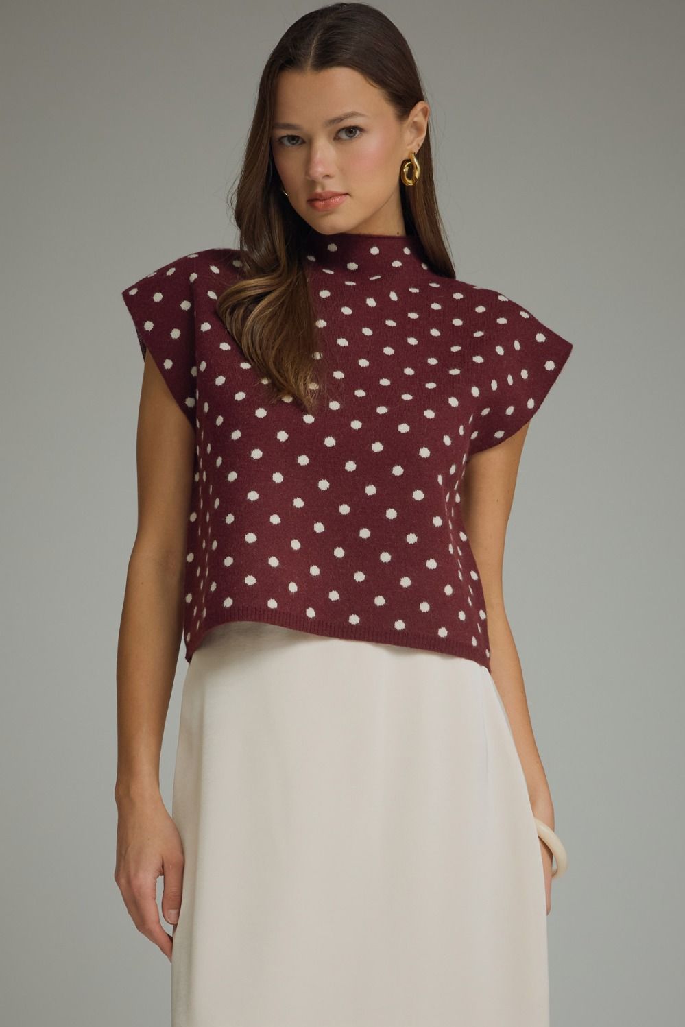 Winslet Dot Sweater Top - Burgundy