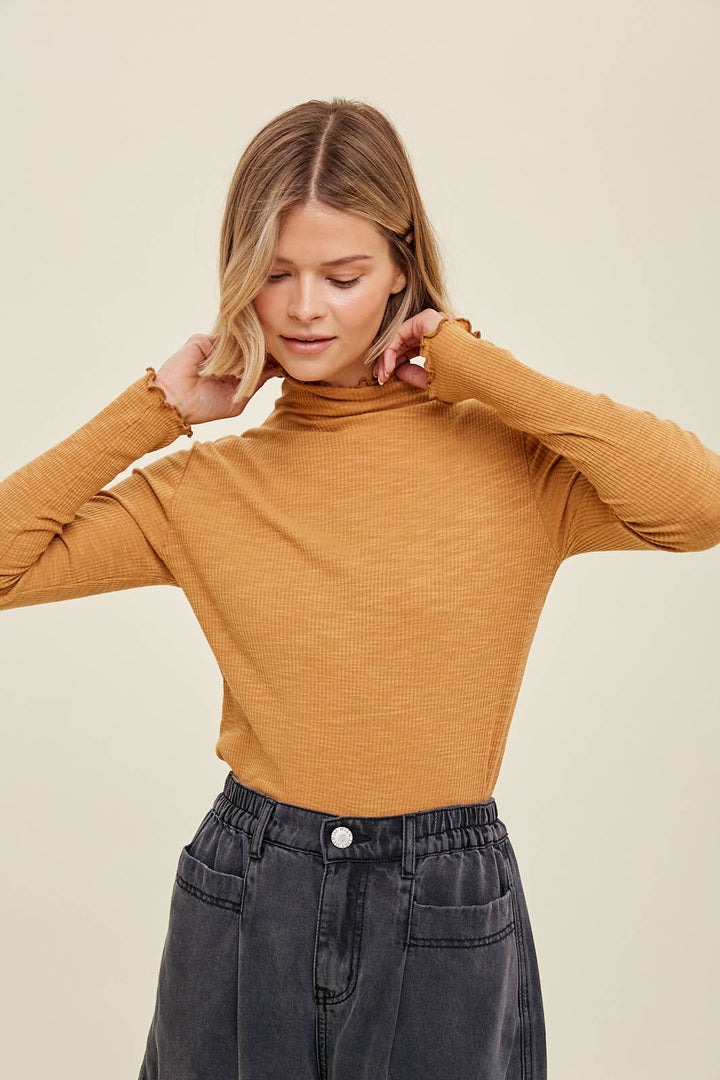 Ribbed Mock Neck Knit Long Sleeve