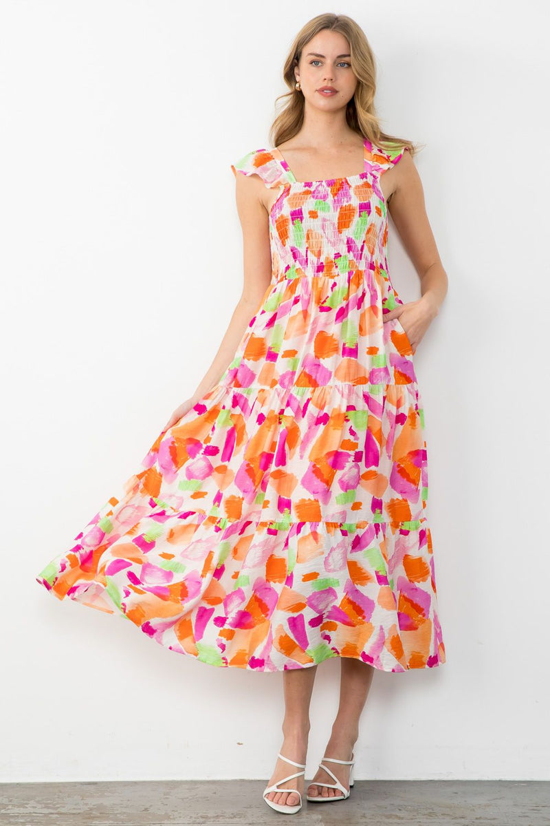 THML Smocked Print Dress