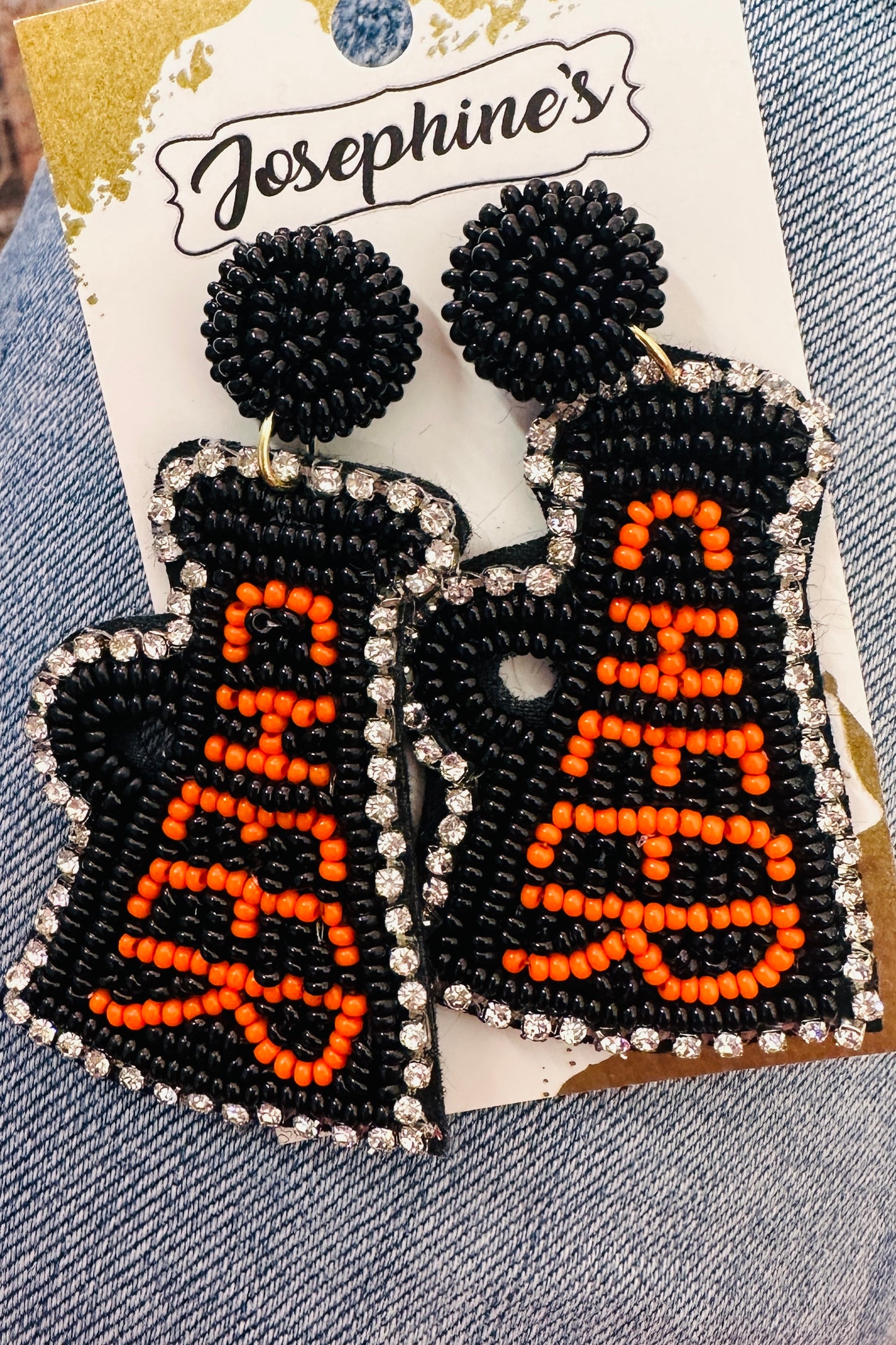 Game-day Beaded Earrings Blk/Orange