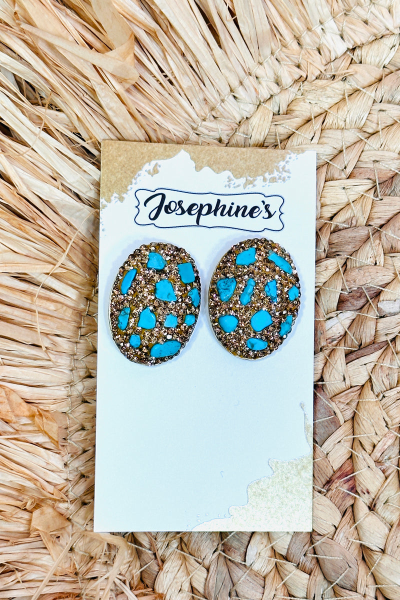 Gold Post Earrings Turquoise Chips