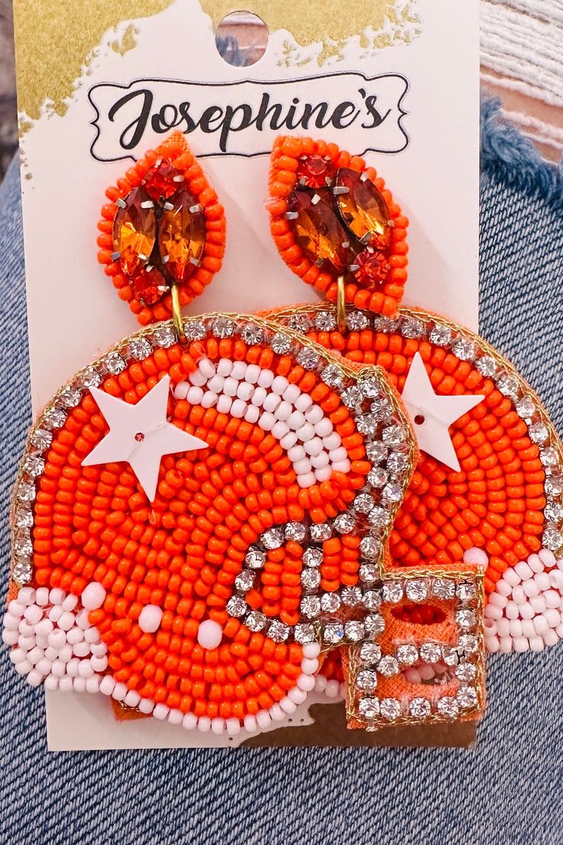 Game-day Beaded Earrings Orange/White