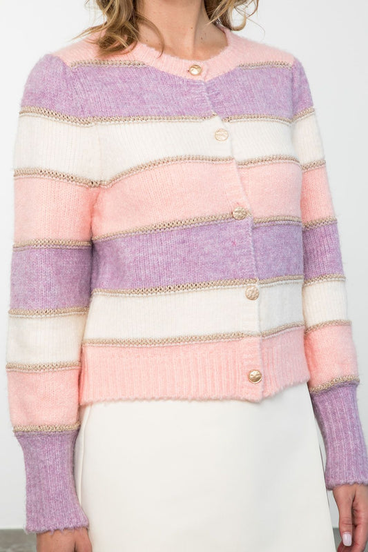 Thml Color Block Metallic Cardigan Top