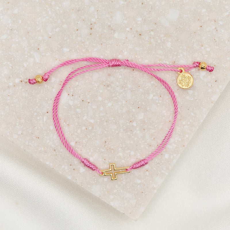 Filled By Faith Bracelet Cross Pink Cord