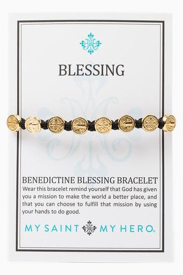 Benedictine Blessing Bracelet - Gold Medals with Black Cord
