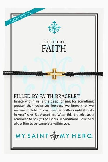 Filled By Faith Bracelet Gold Cross Black Cord