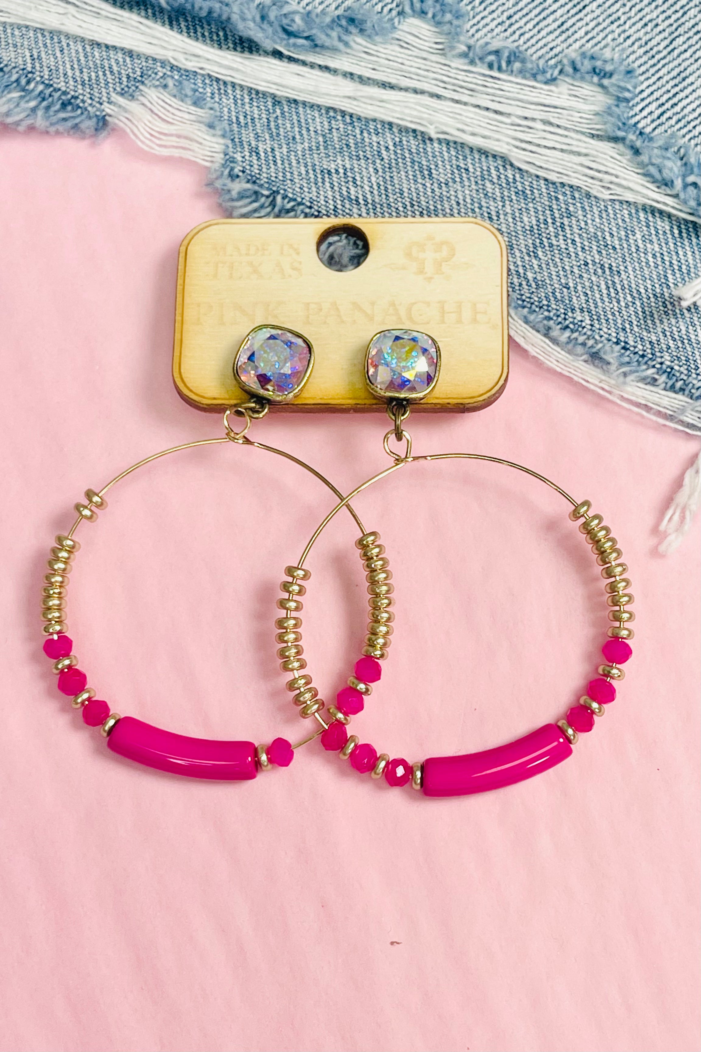 Pink Panache Earring Gold, Fuchsia, Crystal