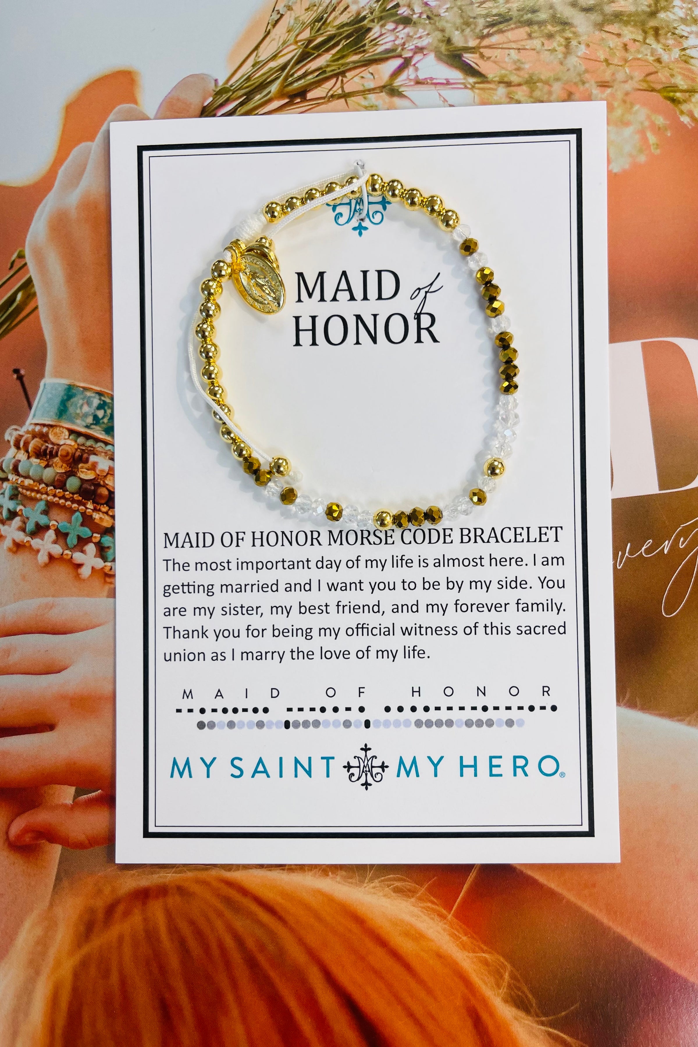 Maid of Honor Morse Code Bracelet Gld