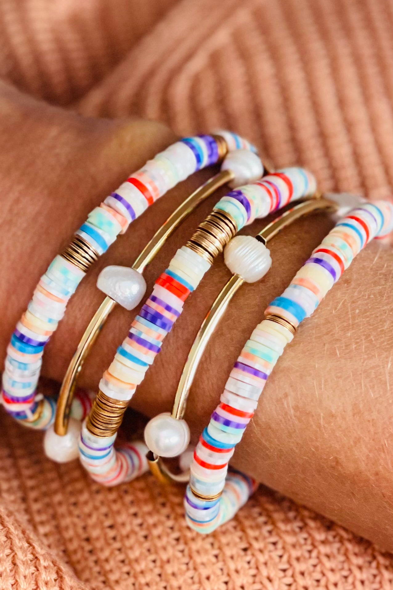 Multi-Colored Pearl Bracelet Stack