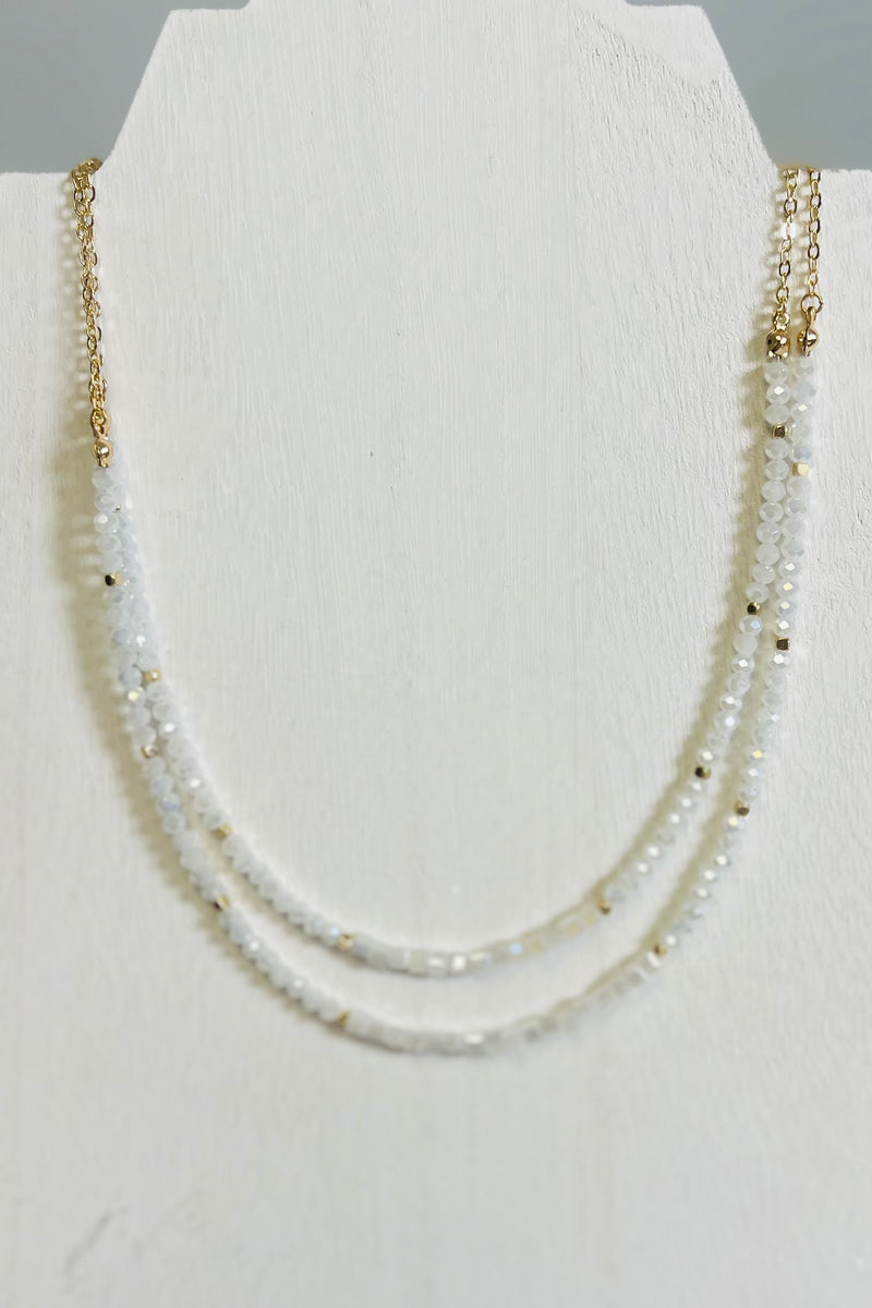 White Crystal Double Layered Necklace 16-18"