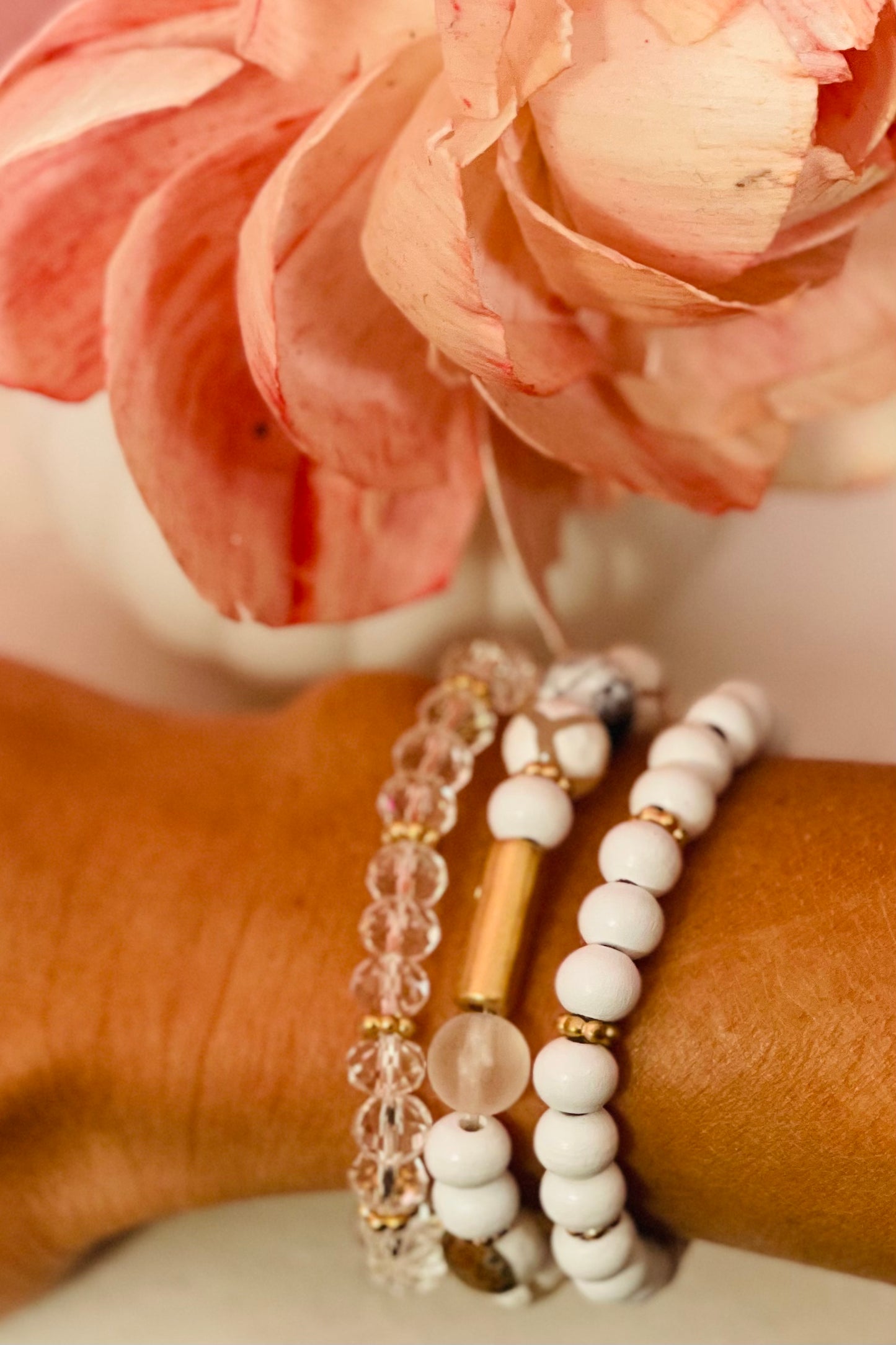 White Marbled Bracelet Stack