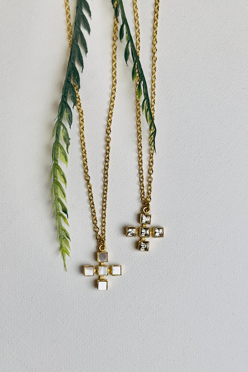 Square Stoned Cross Necklace